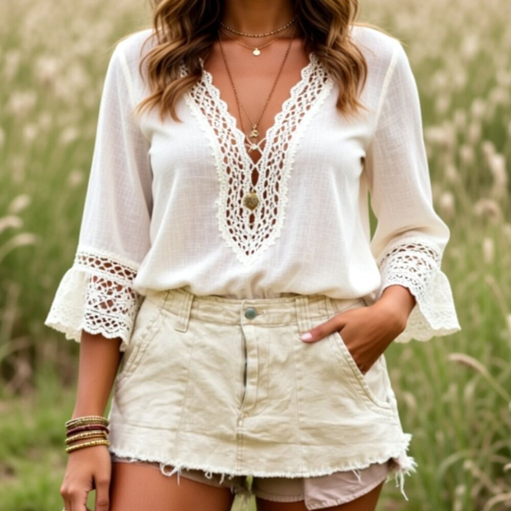 Windsor beige denim mini skirt with a raw hem. Size L (F11)